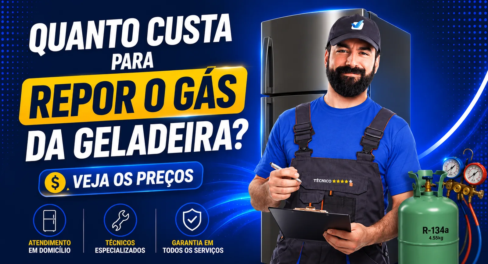 Quanto custa para repor o gás da geladeira?