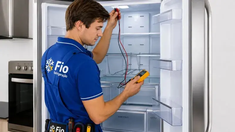 Diagnóstico elétrico dentro de uma geladeira